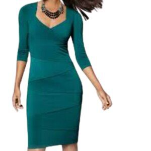White House Black Market teal tiered jersey sheath dress size 8